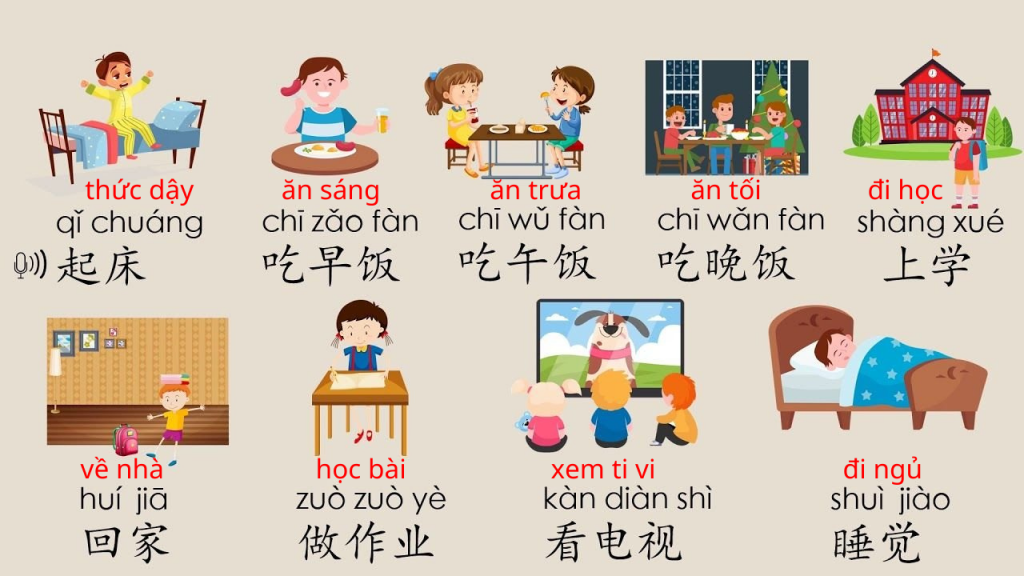 nâng cấp từ vựng tiếng Trung các hoạt động hàng ngày